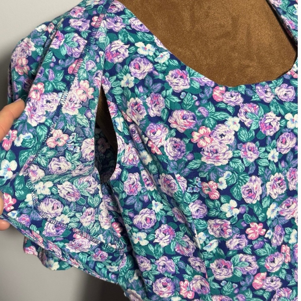 Glenfrey 90s Blue Floral Prairie Vintage Midi Cottagecore Puff Sleeve Dress 13 - Picture 11 of 14